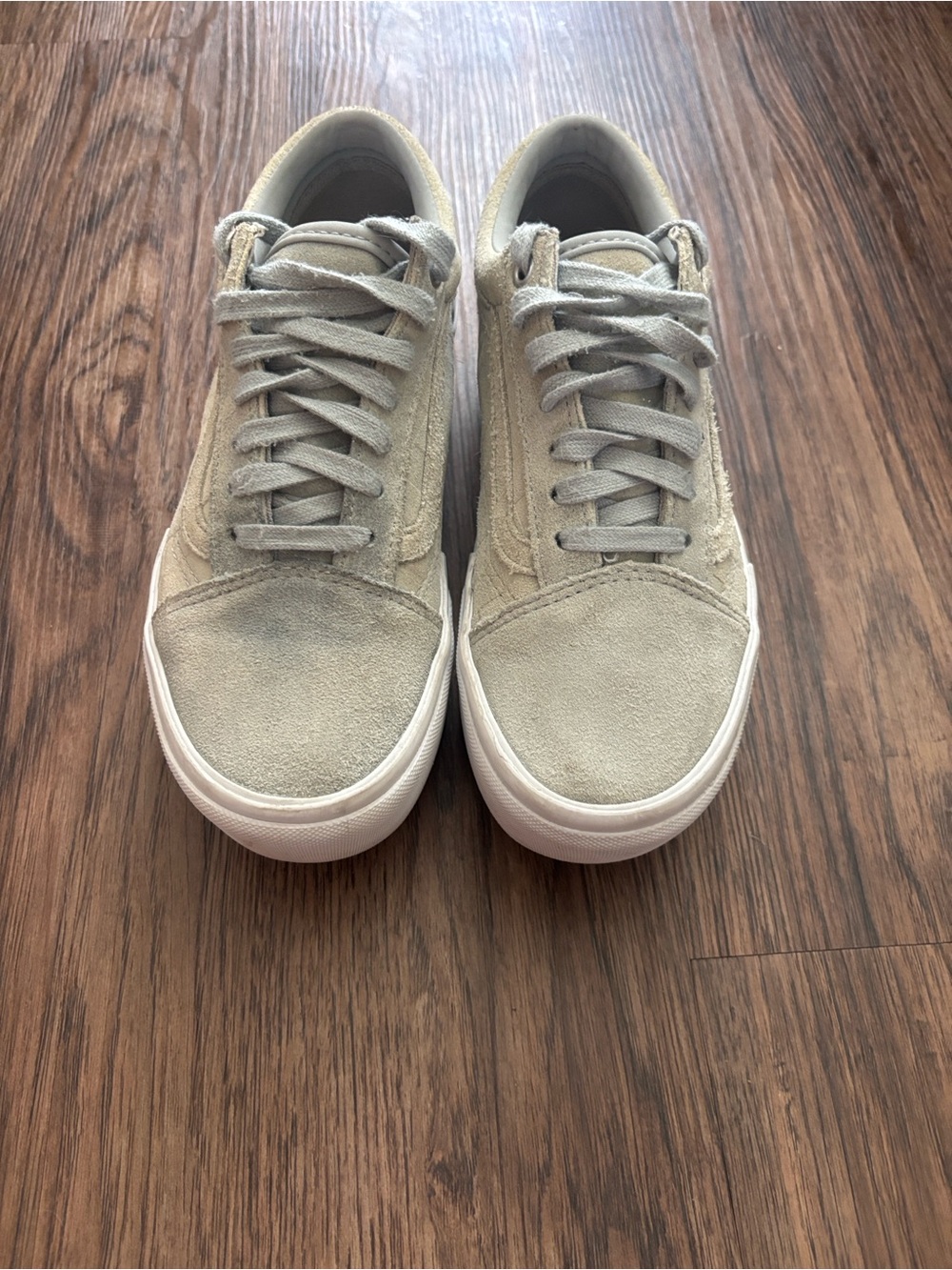 Vans Old Skool Stacked Platform Sneakers Light Sage Gray Suede Checkerboard W7 M - Picture 2 of 10
